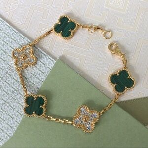Green 5 Clover Bracelet with Crystal Accents Alhambra inspired